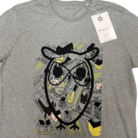 Knowledge Cotton Apparel Men's L Big Owl Print T-shirt Europe Streets Denmark - Picture 1 of 10
